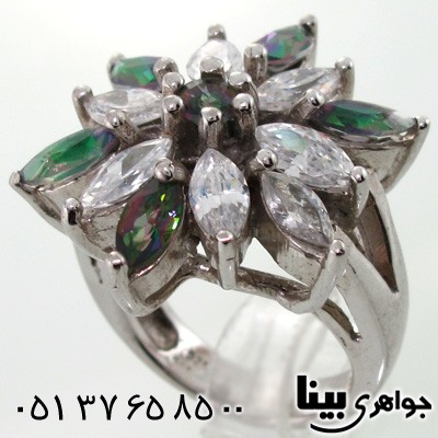 انگشتر توپاز هفت رنگ طرح گل میخک زنانه درشت