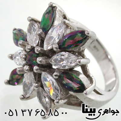 انگشتر توپاز هفت رنگ طرح گل میخک زنانه درشت