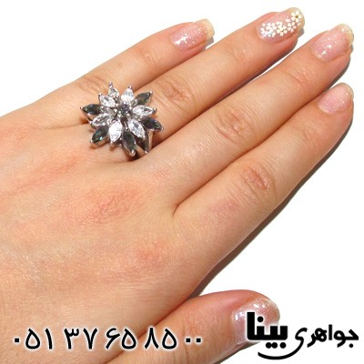 انگشتر توپاز هفت رنگ طرح گل میخک زنانه درشت