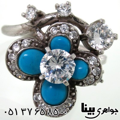 انگشتر نقره و نگین طرح فیروزه زنانه