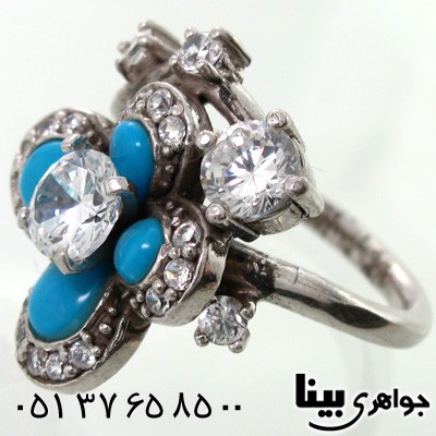 انگشتر نقره و نگین طرح فیروزه زنانه