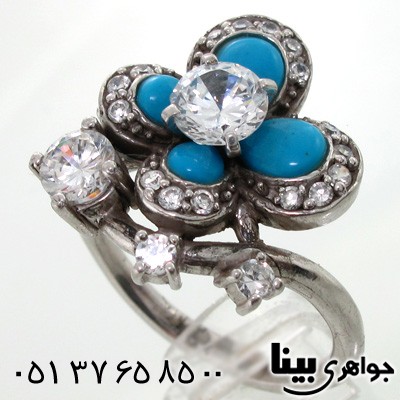 انگشتر نقره و نگین طرح فیروزه زنانه