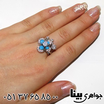 انگشتر نقره و نگین طرح فیروزه زنانه