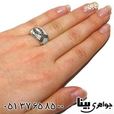 انگشتر چند جواهر حدید و صدف دایره ای زنانه درشت
