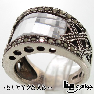 انگشتر حدید و کریستال بیضی زنانه درشت