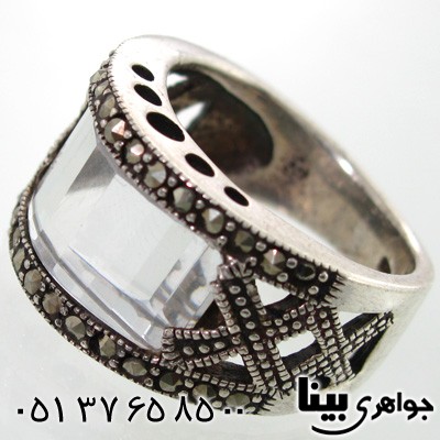انگشتر حدید و کریستال بیضی زنانه درشت