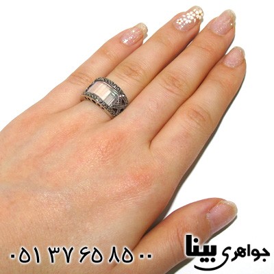 انگشتر حدید و کریستال بیضی زنانه درشت