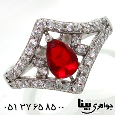 انگشتر ابسیدین قرمز طرح اشکی زنانه