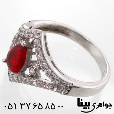 انگشتر ابسیدین قرمز طرح اشکی زنانه