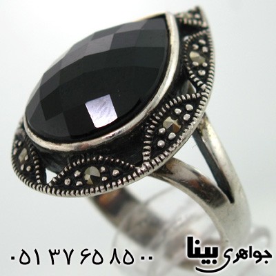 انگشتر چند جواهر حدید و عقیق سیاه اونیکس زنانه