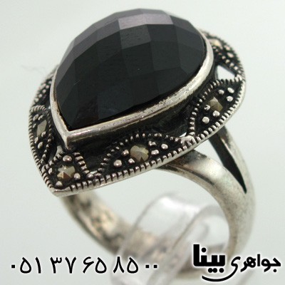 انگشتر چند جواهر حدید و عقیق سیاه اونیکس زنانه