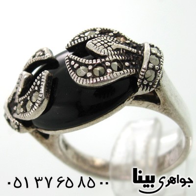 انگشتر حدید و طرح عقیق سیاه زنانه