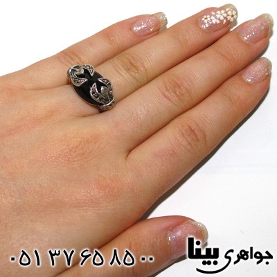 انگشتر حدید و طرح عقیق سیاه زنانه