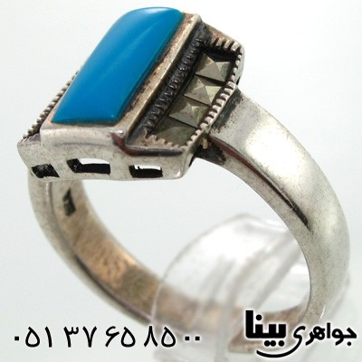 انگشتر حدید طرح فیروزه مستطیلی زنانه