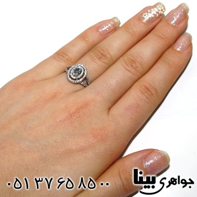انگشتر ابسیدین آبی روشن بیضی زنانه