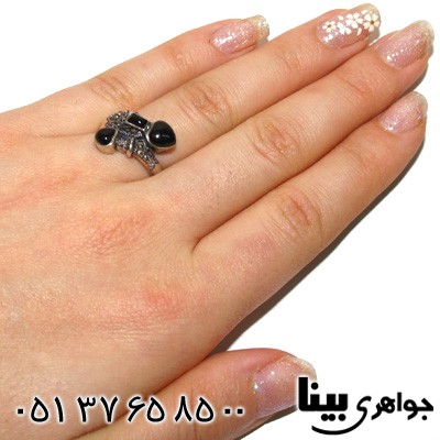 انگشتر حدید و قلب طرح عقیق زنانه