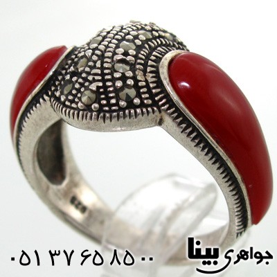 انگشتر حدید و رکاب طرح عقیق قرمز زنانه درشت