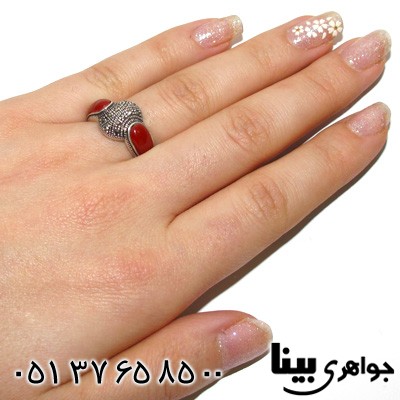 انگشتر حدید و رکاب طرح عقیق قرمز زنانه درشت