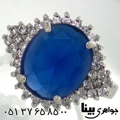 انگشتر ابسیدین آبی تیره بیضی زنانه