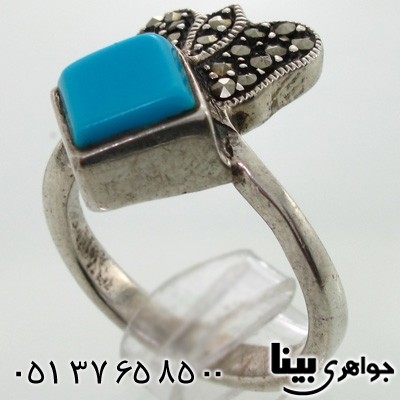 انگشتر حدید و طرح فیروزه مدل تاج دار زنانه