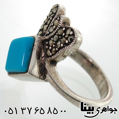 انگشتر حدید و طرح فیروزه مدل تاج دار زنانه