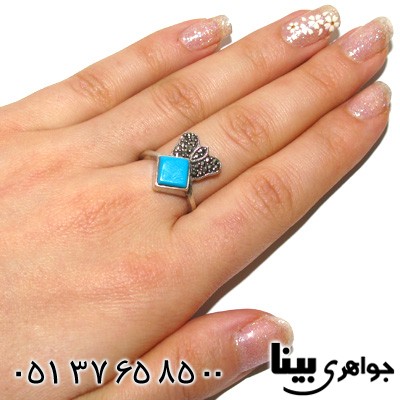 انگشتر حدید و طرح فیروزه مدل تاج دار زنانه
