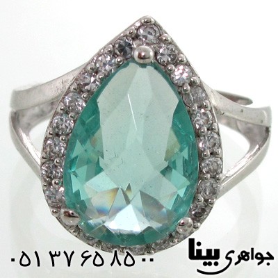 انگشتر ابسیدین آبی روشن طرح اشکی زنانه