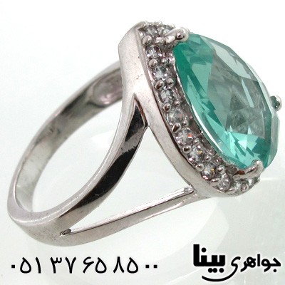 انگشتر ابسیدین آبی روشن طرح اشکی زنانه