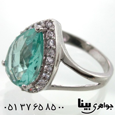 انگشتر ابسیدین آبی روشن طرح اشکی زنانه