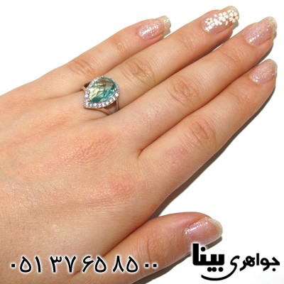 انگشتر ابسیدین آبی روشن طرح اشکی زنانه