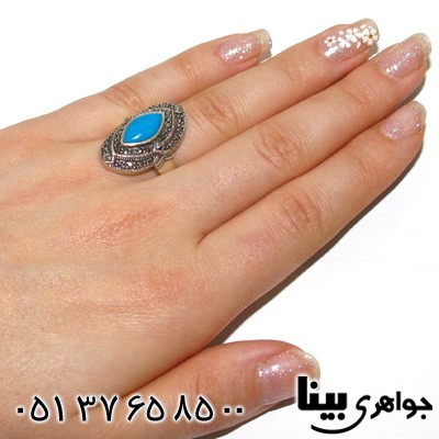 انگشتر حدید و طرح فیروزه مدل چشم زنانه درشت