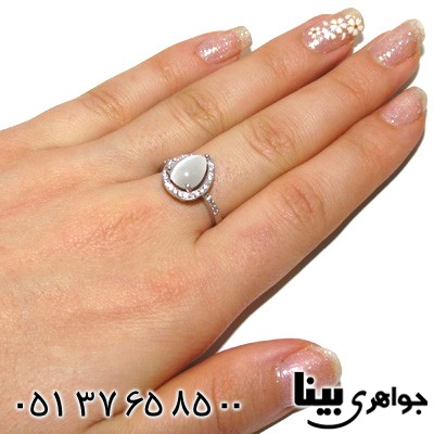 انگشتر سنگ ماه (مون استون) سفید طرح اشکی زنانه