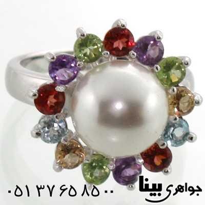 انگشتر چند جواهر مروارید،آمتیست،زبرجد زنانه