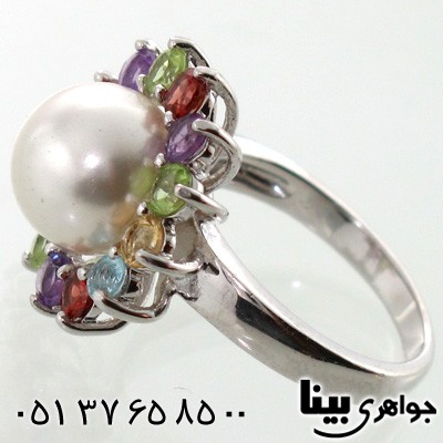 انگشتر چند جواهر مروارید،آمتیست،زبرجد زنانه