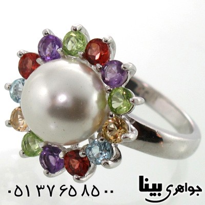 انگشتر چند جواهر مروارید،آمتیست،زبرجد زنانه