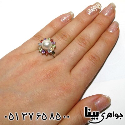 انگشتر چند جواهر مروارید،آمتیست،زبرجد زنانه