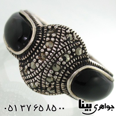 انگشتر حدید و رکاب طرح عقیق سیاه زنانه درشت