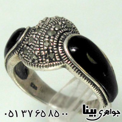انگشتر حدید و رکاب طرح عقیق سیاه زنانه درشت