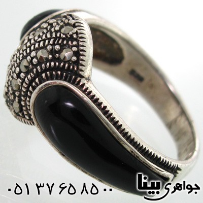 انگشتر حدید و رکاب طرح عقیق سیاه زنانه درشت