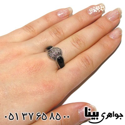 انگشتر حدید و رکاب طرح عقیق سیاه زنانه درشت