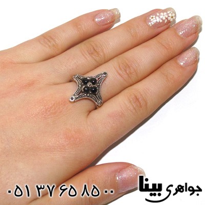 انگشتر حدید و طرح عقیق مدل ستاره زنانه درشت