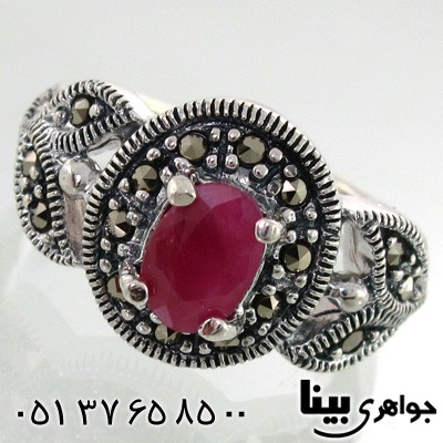 انگشتر یاقوت سرخ زنانه مارکازیت رکاب برگی