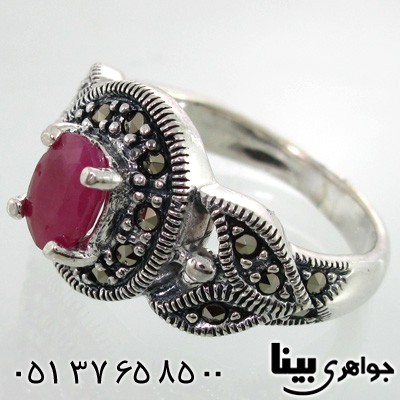 انگشتر یاقوت سرخ زنانه مارکازیت رکاب برگی
