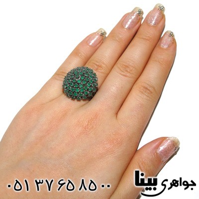 انگشتر زمرد زنانه فاخر پر نگین درشت