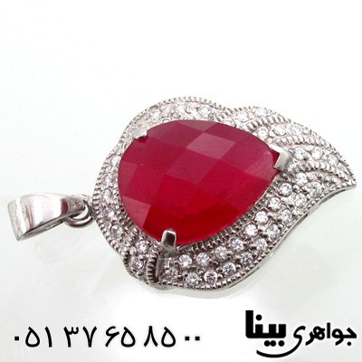 گردنبند یاقوت سرخ زنانه درشت طرح اشکی