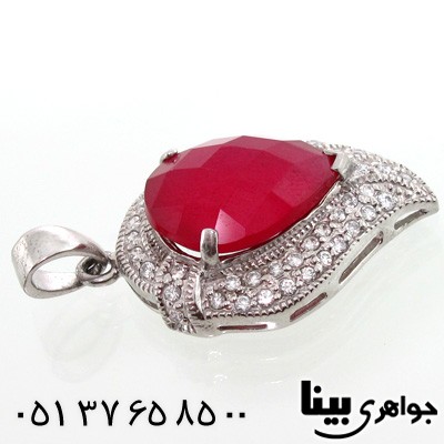 گردنبند یاقوت سرخ زنانه درشت طرح اشکی