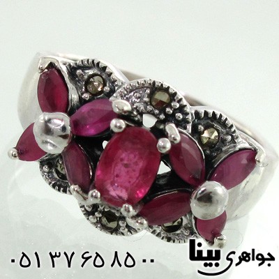 انگشتر یاقوت سرخ زنانه مارکازیتی طرح دو شکوفه
