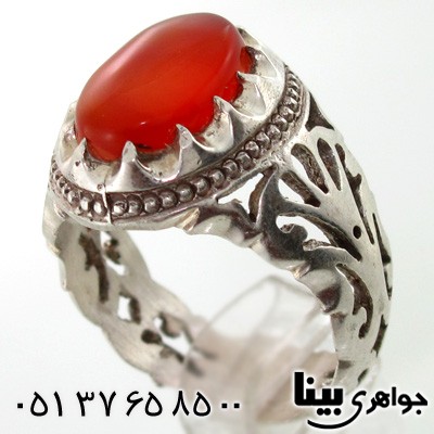انگشتر عقیق یمنی مردانه شبکه کاری شماره دو