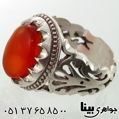 انگشتر عقیق یمنی مردانه شبکه کاری شماره دو