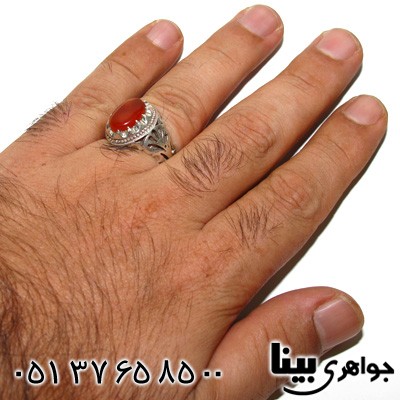 انگشتر عقیق یمنی مردانه شبکه کاری شماره دو
